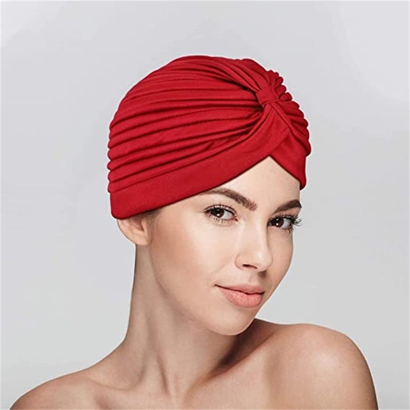 Luckam Turbans for Women, Stretch Slouchy Head Beanie Cover Pre-Tied Knot Twisted Pleated Headwrap Nightcap, Solid Color India Style Muslim Headgear Wraps Head Cap, Assorted Colors, 6 Pcs - Image 5