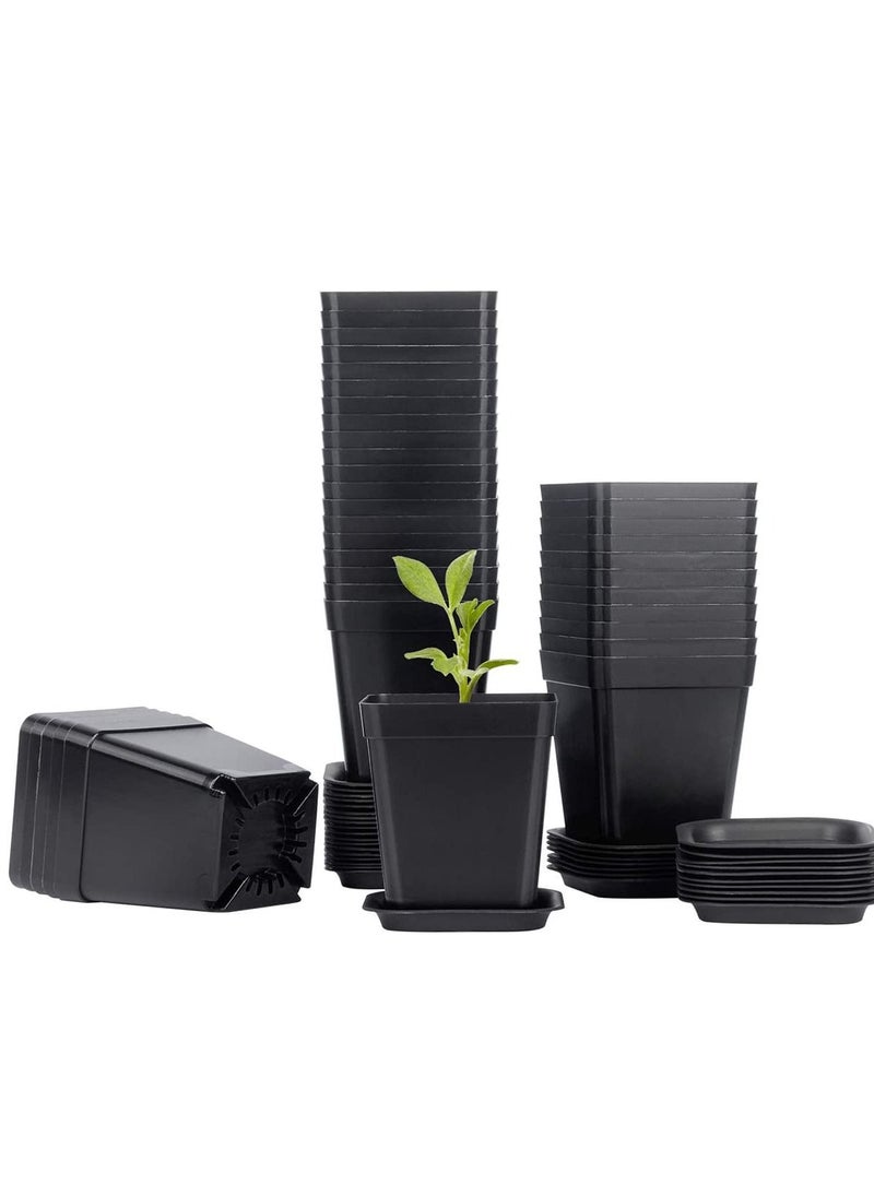 SYOSI Plastic Square Nursery Pots 36Pcs 3 Inch Plant Seed Starting Pots with Drainage Hole and Saucers for Seedling, Container for Your Room, Garden Office and Balcony Decor, Black  - Image 1