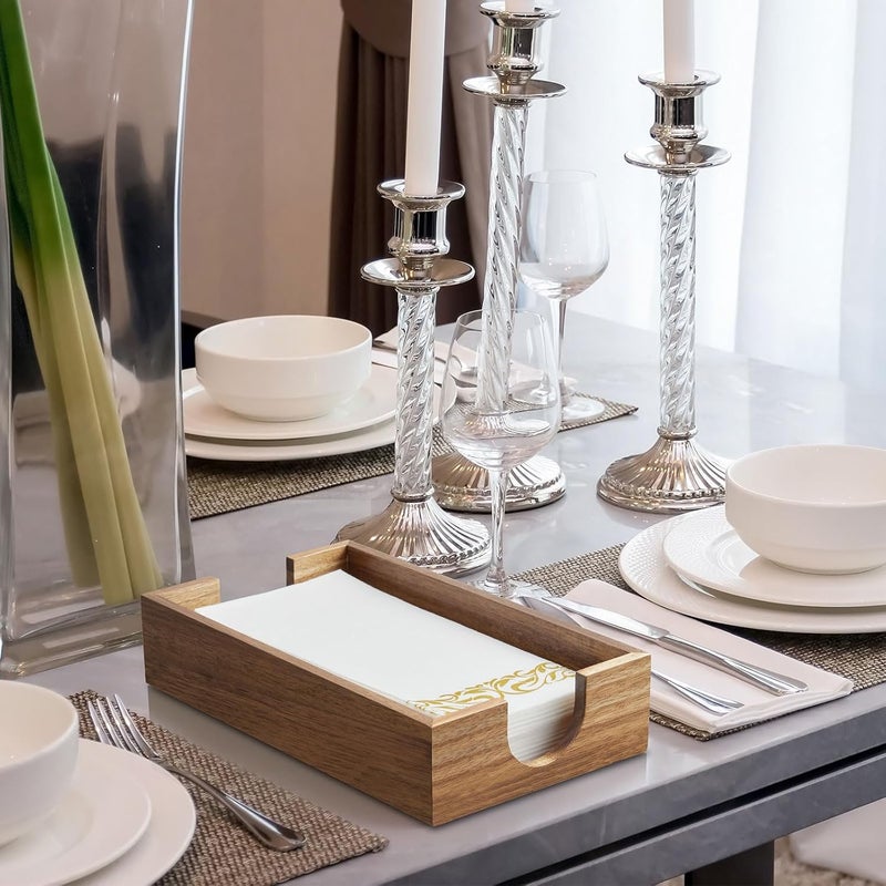 Bivvclaz Napkin Holder for Bathroom Acacia Wooden Guest Towel Holder Tray for Bathroom Disposable Paper Hand Towel Holder for Bathroom Accessories Dinner Napkin Holder for Kitchen Table Party - Image 5