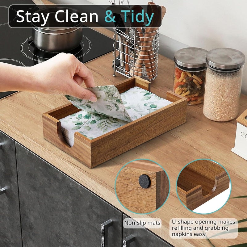 Bivvclaz Napkin Holder for Bathroom Acacia Wooden Guest Towel Holder Tray for Bathroom Disposable Paper Hand Towel Holder for Bathroom Accessories Dinner Napkin Holder for Kitchen Table Party - Image 3