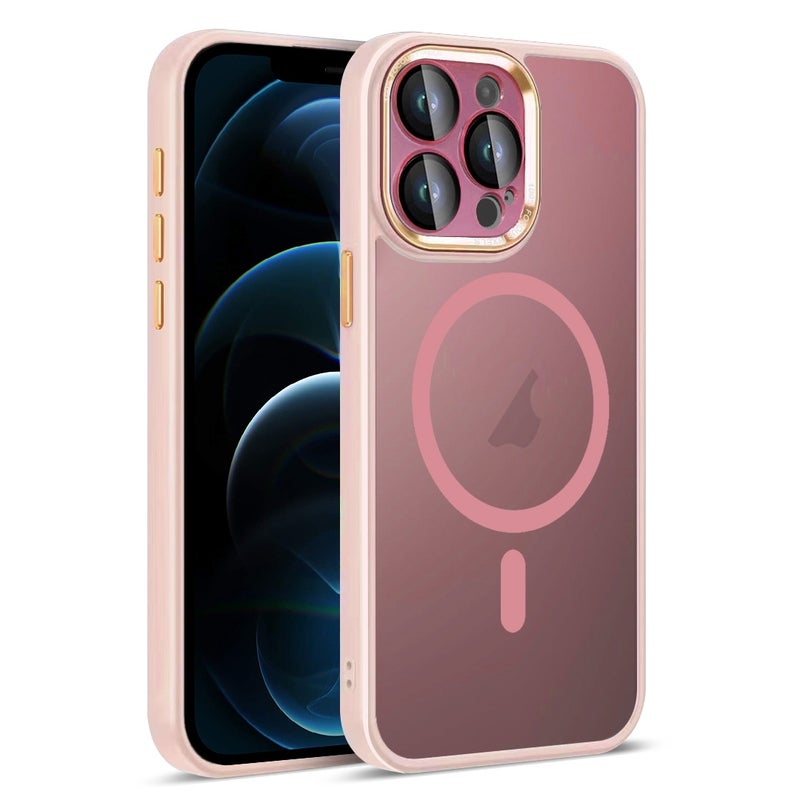 HuHa Protective Cover For iPhone 12 Pro Max Colorful Armor Lens Film Translucent Skin Feel MagSafe Phone Case(Pink) - Image 1
