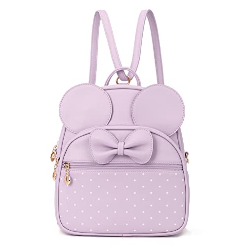 KL928 Girls Mini Backpack Bowknot Polka Dot Cute Daypacks Convertible Shoulder Bag Purse for Women (L.Purple) - Image 1