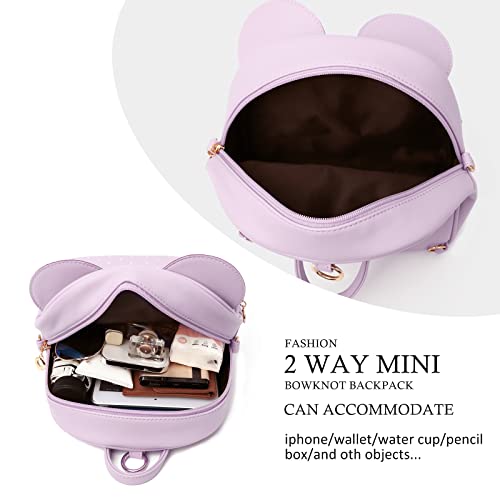 KL928 Girls Mini Backpack Bowknot Polka Dot Cute Daypacks Convertible Shoulder Bag Purse for Women (L.Purple) - Image 4