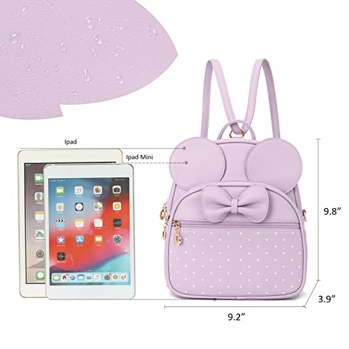 KL928 Girls Mini Backpack Bowknot Polka Dot Cute Daypacks Convertible Shoulder Bag Purse for Women (L.Purple) - Image 2