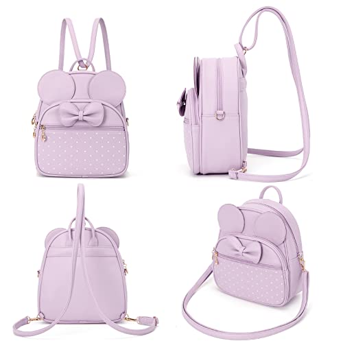 KL928 Girls Mini Backpack Bowknot Polka Dot Cute Daypacks Convertible Shoulder Bag Purse for Women (L.Purple) - Image 5