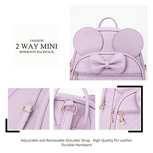 KL928 Girls Mini Backpack Bowknot Polka Dot Cute Daypacks Convertible Shoulder Bag Purse for Women (L.Purple) - Image 3