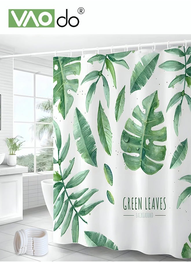 VAOdo - Polyester Printed Shower Curtain Green Leaf Image Printing Easy to Clean Polyester Material Thickened and Impermeable Machine Washable Warm Shower Curtain Waterproof and Mildew Proof Shower Curtain - Image 1