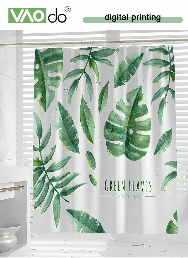 VAOdo - Polyester Printed Shower Curtain Green Leaf Image Printing Easy to Clean Polyester Material Thickened and Impermeable Machine Washable Warm Shower Curtain Waterproof and Mildew Proof Shower Curtain - Image 1