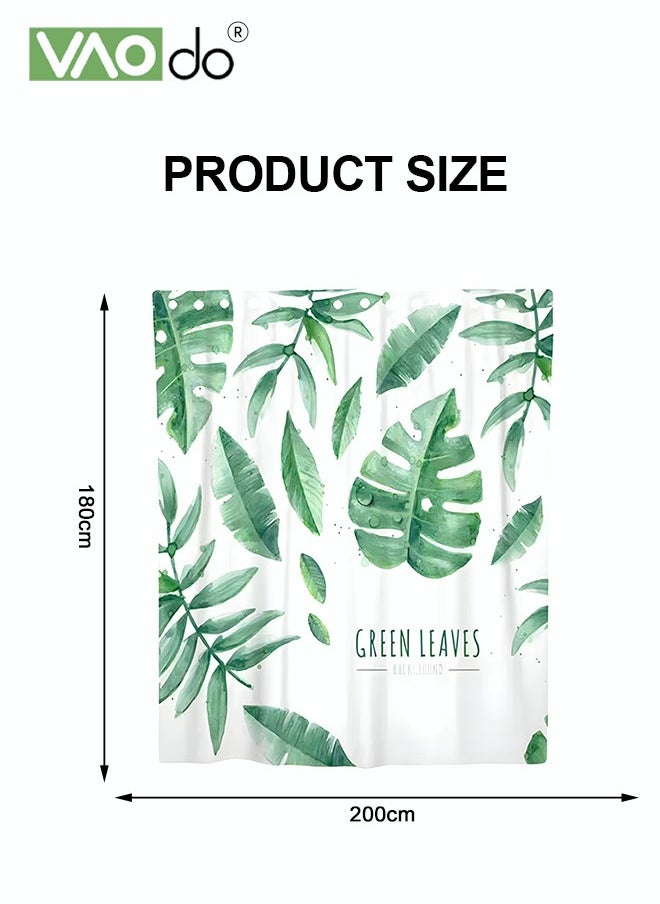VAOdo - Polyester Printed Shower Curtain Green Leaf Image Printing Easy to Clean Polyester Material Thickened and Impermeable Machine Washable Warm Shower Curtain Waterproof and Mildew Proof Shower Curtain - Image 1