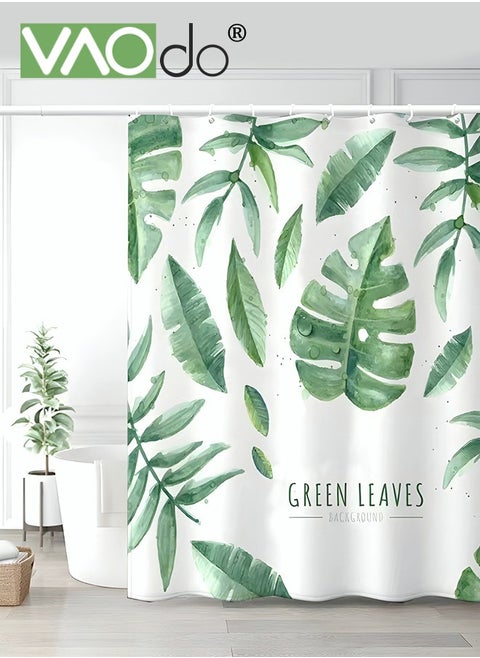 Polyester Printed Shower Curtain Green Leaf Image Printing Easy to Clean Polyester Material Thickened and Impermeable Machine Washable Warm Shower Curtain Waterproof and Mildew Proof Shower Curtain