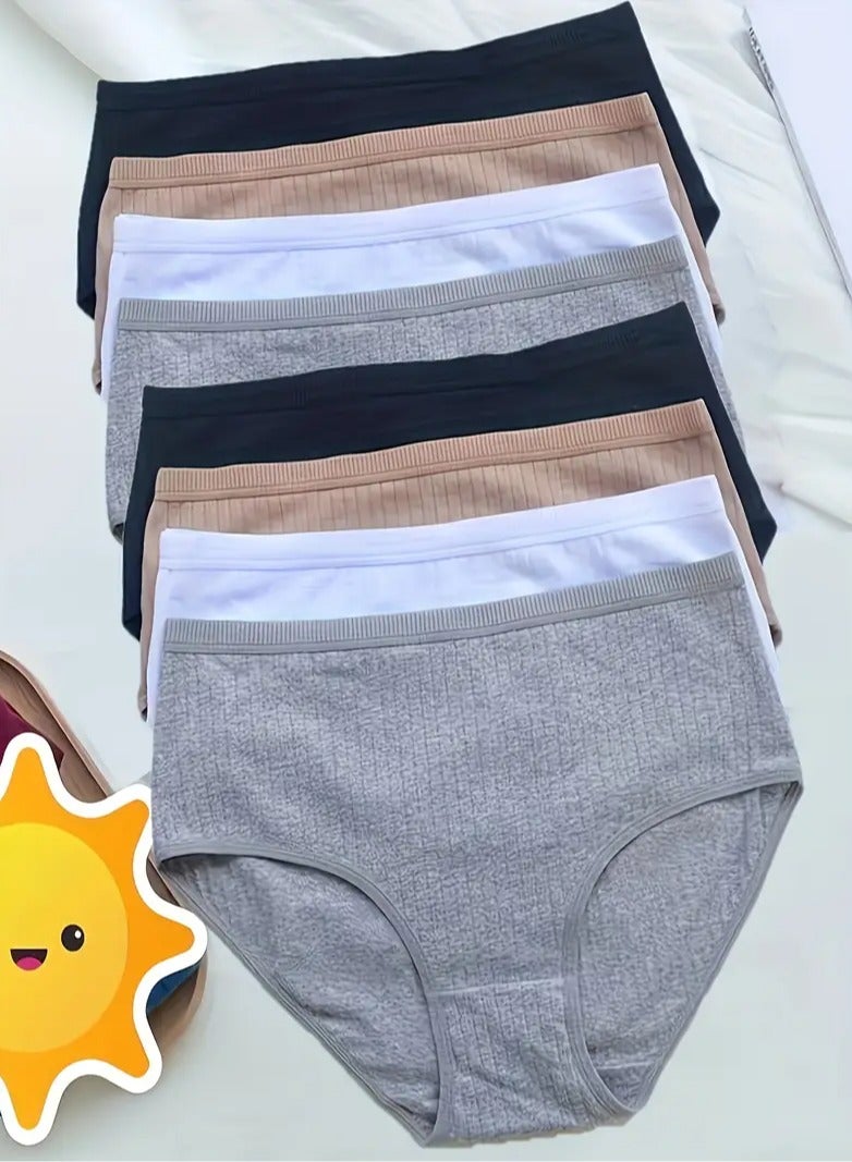Simple High Waist Triangle Pants 8PCS (Black+White+Grey+Camel) - Comfortable, Breathable, Elastic Underwear, Women's Underwear, and Women's Triangle Pants  - Image 1