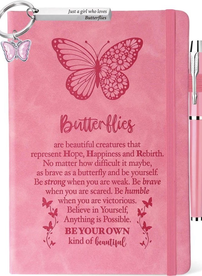 MALLAbyLAMMA Butterfly Gifts Women, Butterfly Journal Pink 200 Pages Notebook A5 Lined with Pen and Keychain, Inspiration Gift for Butterfly Lovers Birthday Housewarming Going Away Retirement Christmas - Image 1