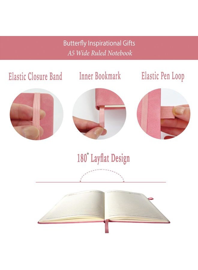 MALLAbyLAMMA Butterfly Gifts Women, Butterfly Journal Pink 200 Pages Notebook A5 Lined with Pen and Keychain, Inspiration Gift for Butterfly Lovers Birthday Housewarming Going Away Retirement Christmas - Image 4