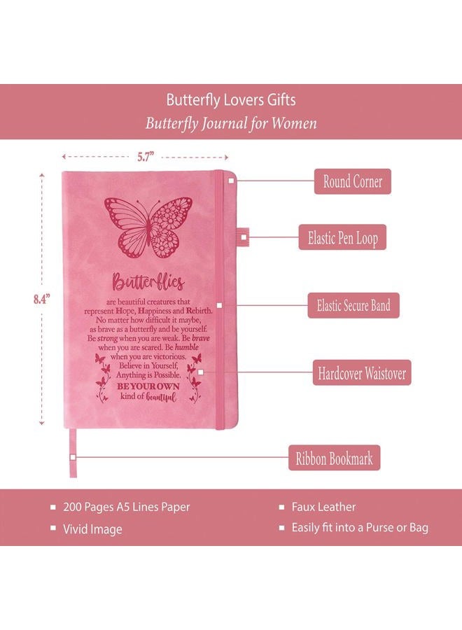 MALLAbyLAMMA Butterfly Gifts Women, Butterfly Journal Pink 200 Pages Notebook A5 Lined with Pen and Keychain, Inspiration Gift for Butterfly Lovers Birthday Housewarming Going Away Retirement Christmas - Image 3
