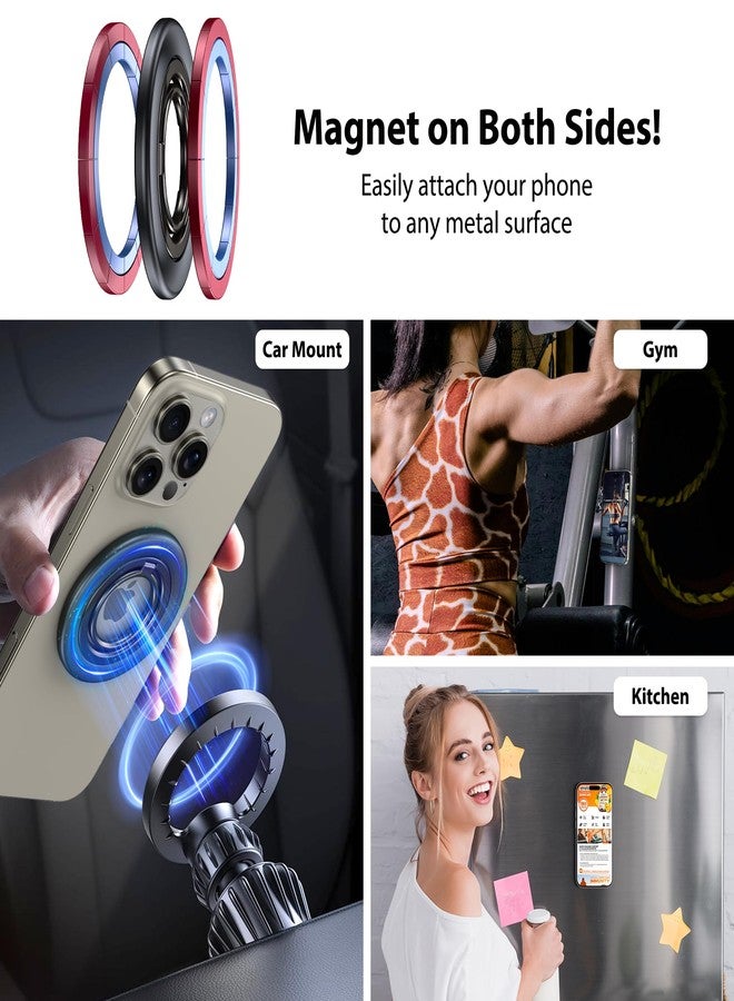 CreaDream 2PC Magnetic Phone Ring Holder for MagSafe, 360° Rotation Magnet Cell Phone Finger Ring Grip Stand, Two-Sided Magnetic Adjustable Kickstand, Compatible with iPhone 16 15 14 13 Series - Image 4