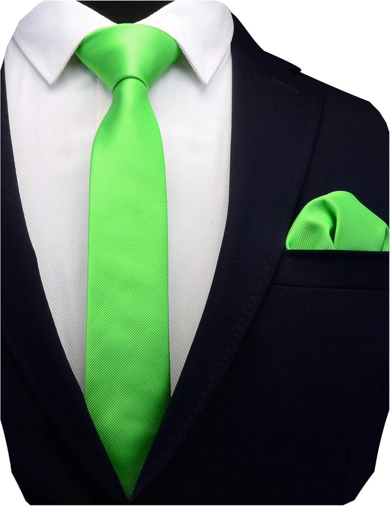 GUSLESON 2.4" Slim Necktie and Handkerchief Set For Men Solid Skinny Tie Set - Image 1