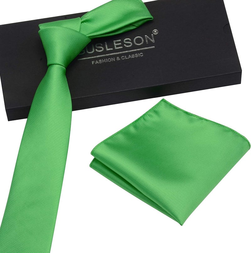 GUSLESON 2.4" Slim Necktie and Handkerchief Set For Men Solid Skinny Tie Set - Image 2
