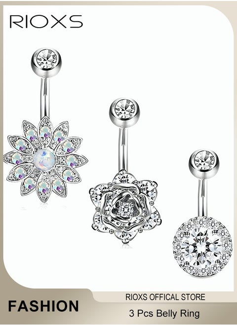 3 Pcs Belly Ring,Crystal Body Jewelry Set For Women,Unique Dangle Belly Rings,Belly Jewelry,Navel Barbell Bling Crystals Body Jewelry