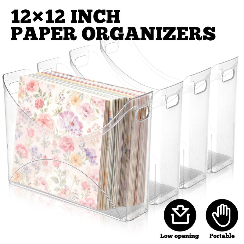 FMOACEN 4 Pack Scrapbook Paper Storage with Handle Clear Vinyl Sheets Storage Bins Organizer Plastic Scrapbook Paper Holder for 12x12 Inch Craft Papers Book Cardstock Files Magazines Documents - Image 3
