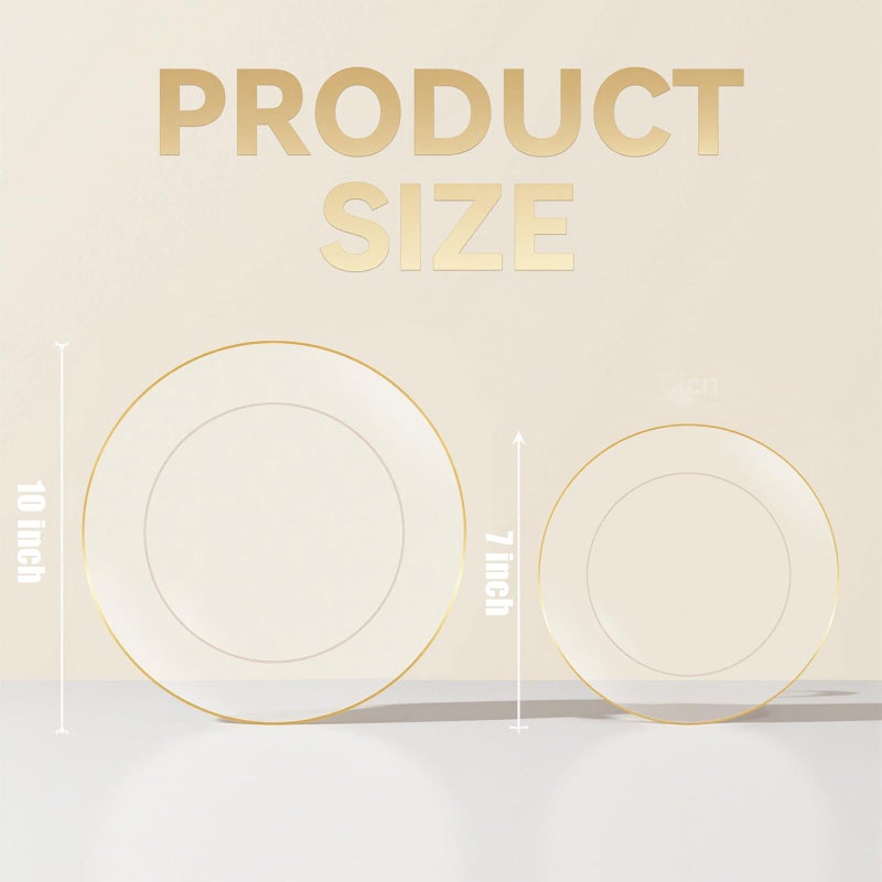 bUCLA 100PCS Clear and Gold Plastic Plates - Clear Disposable With Gold Rim Include 50 Each (10 inch Dinner & 7 inch Dessert) Plates, Ideal for Party & Thanksgiving - Image 2