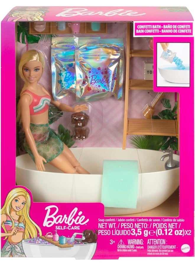 Barbie Doll & Bathtub Playset, Blonde, Confetti Soap & Accessories - Image 5