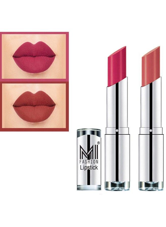 MI FASHION High Pigmented Bold Colors Lipsticks Cr�Me Matte Combo Set Of 2 ( Magenta Peach Crush ) - Image 1