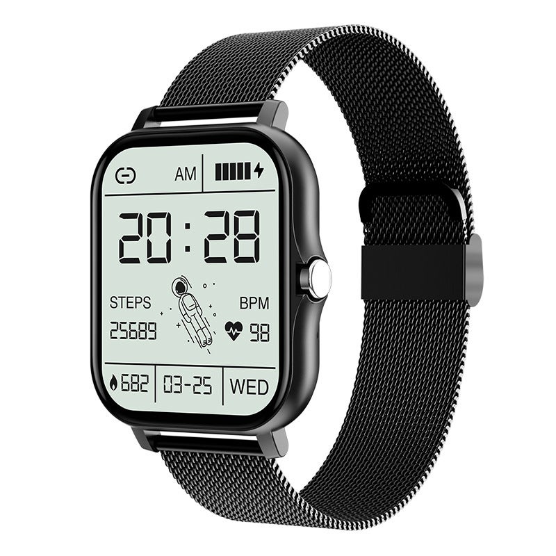 Smart Bracelet Custom Astronaut Dial Wallpaper Bluetooth Call Music Control Social Sports Watch Silicone Strap Touch Button Operation black steel 