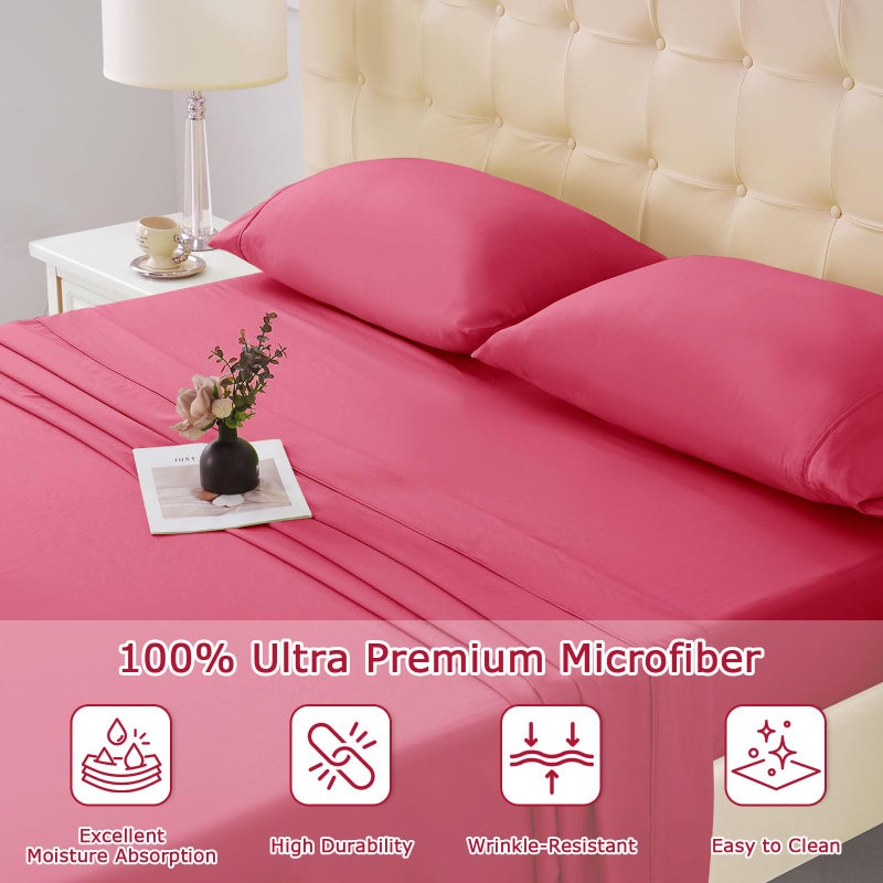 Homilay Full Size Bed Sheet Set - 4 Piece Soft Microfiber Sheets with Deep Pockets  Cooling Technology  and Wrinkle-Free Pillowcase. Hotel-Quality  Durable Bedding  Viva Magenta - Image 3