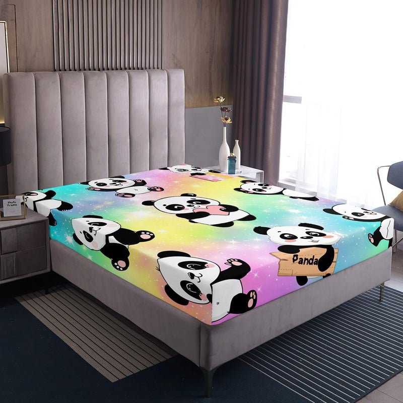 Erosebridal Cartoon Panda Sheet Set for Girls Boys Bedroom Cute Rainbow Full Sheets Animal Themed Bed Sheets Colorful Pastel Fitted Sheet Soft Microfiber Flat Sheet 4 Piece - Image 5