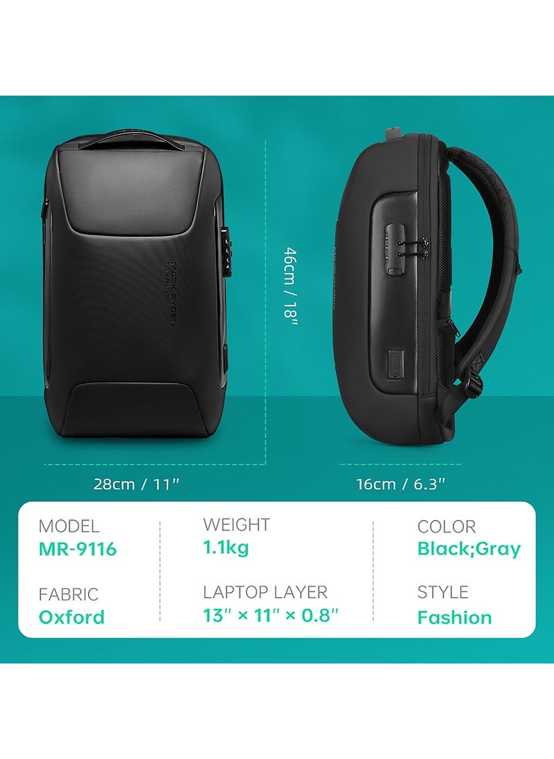 MARK RYDEN MARK RYDEN Anti-Theft, Business Waterproof Backpack For Men College Travel Flight with USB Port Charging  TSA Lock Fits For 15.6 Inch Laptop,Black  - Image 3