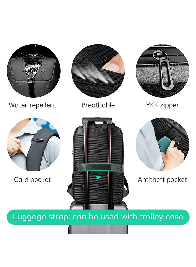 MARK RYDEN MARK RYDEN Anti-Theft, Business Waterproof Backpack For Men College Travel Flight with USB Port Charging  TSA Lock Fits For 15.6 Inch Laptop,Black