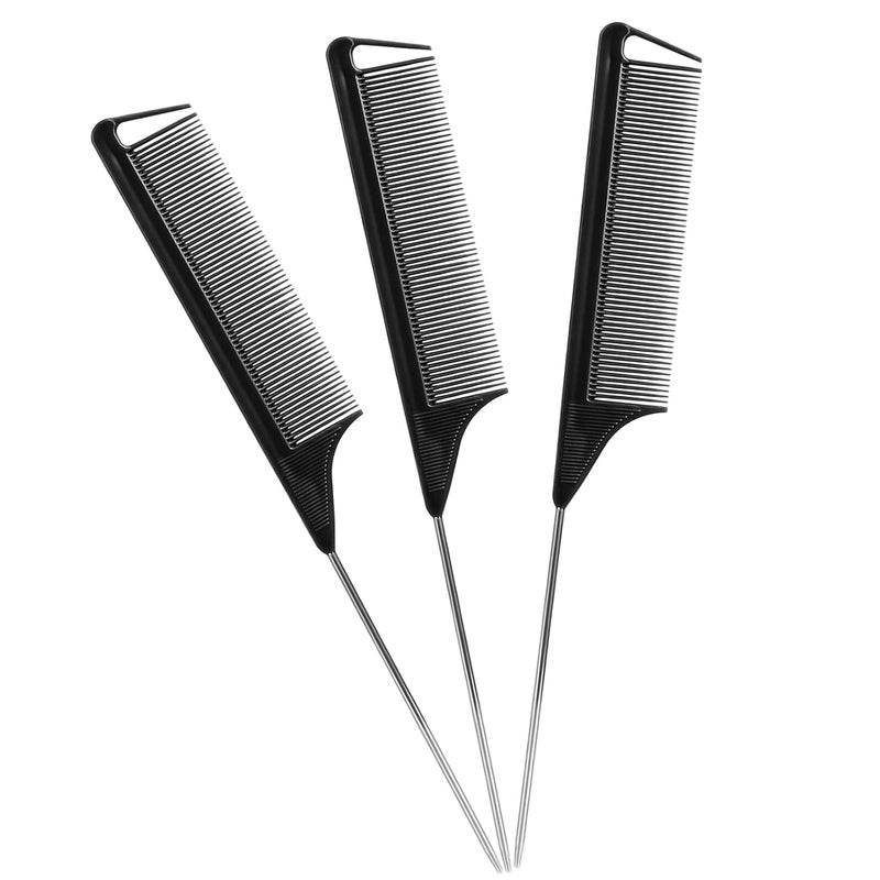 Kunihiko Rat Tail Combs Set: 3-Pack Teasing Styling Combs with Long Steel Pins for Women, Parting Combs for All Hair Types (Black) - Image 1