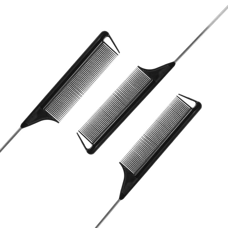 Kunihiko Rat Tail Combs Set: 3-Pack Teasing Styling Combs with Long Steel Pins for Women, Parting Combs for All Hair Types (Black) - Image 3