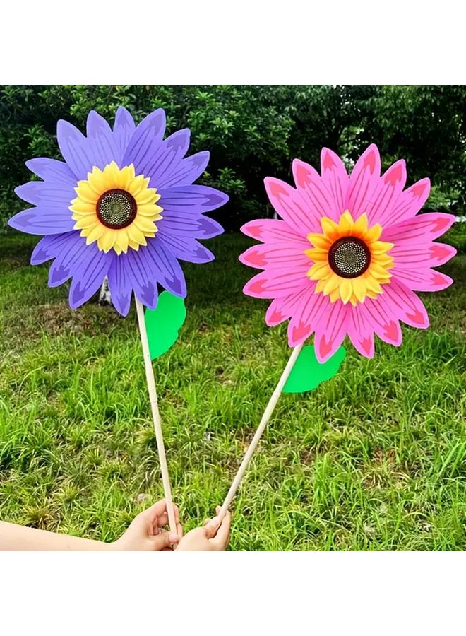 Sunflower Orange Wooden Pole Windmill Garden Decorative Outdoor Toy - Image 5