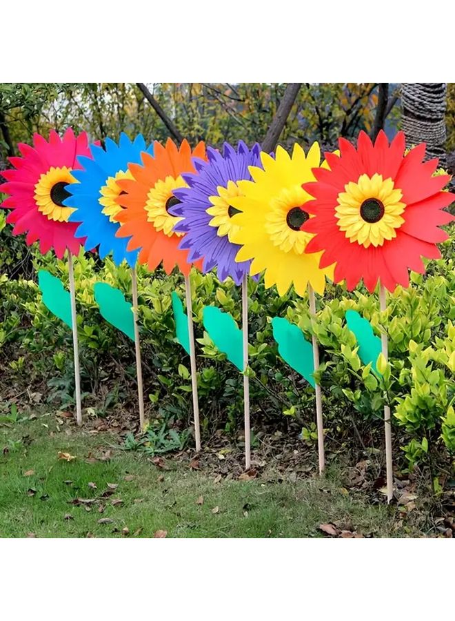 Sunflower Orange Wooden Pole Windmill Garden Decorative Outdoor Toy - Image 3