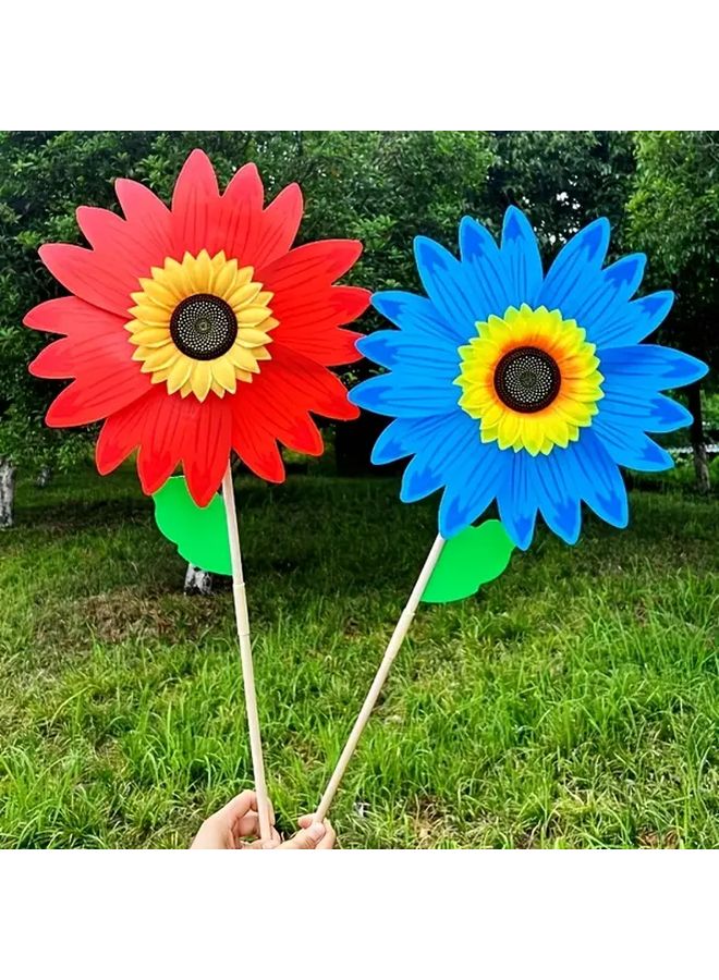 Sunflower Orange Wooden Pole Windmill Garden Decorative Outdoor Toy - Image 4
