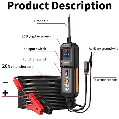 GODIAG Multifunctional Power Circuit Probe Tester DC Voltage 12V to 40V, 20FT Extension Wire, Grounding Testing, Component Activation, Short Circuit Positioning, Continuity Testing - Image 3