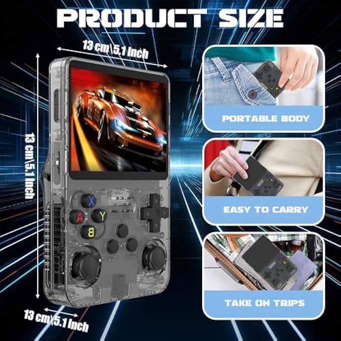 R36S HANDHELD GAME CONSOLE, HANDHELD GAMES CONSOLES WITH OPEN SOURCE LINUX SYSTEM, 3.5 INCH IPS SCREEN, 64G TF CARD, BUILT-IN 15000+ CLASSIC GAMES, HAND HELD GAME CONSOLES BLACK - Image 3
