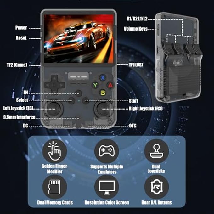 R36S HANDHELD GAME CONSOLE, HANDHELD GAMES CONSOLES WITH OPEN SOURCE LINUX SYSTEM, 3.5 INCH IPS SCREEN, 64G TF CARD, BUILT-IN 15000+ CLASSIC GAMES, HAND HELD GAME CONSOLES BLACK - Image 4