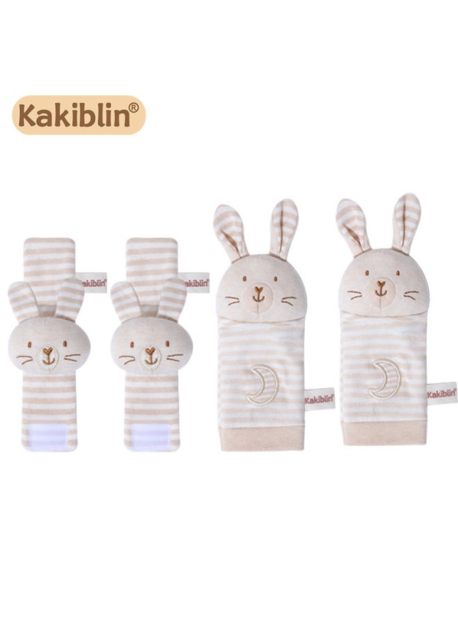 Kakiblin Organic Cotton Baby Animal Wrist Strap Baby Rattle Watch Strap Newborn Socks Socks Toys-Color:Organic Cotton Rabbit Socks + Wrist Strap (bag) - Image 1