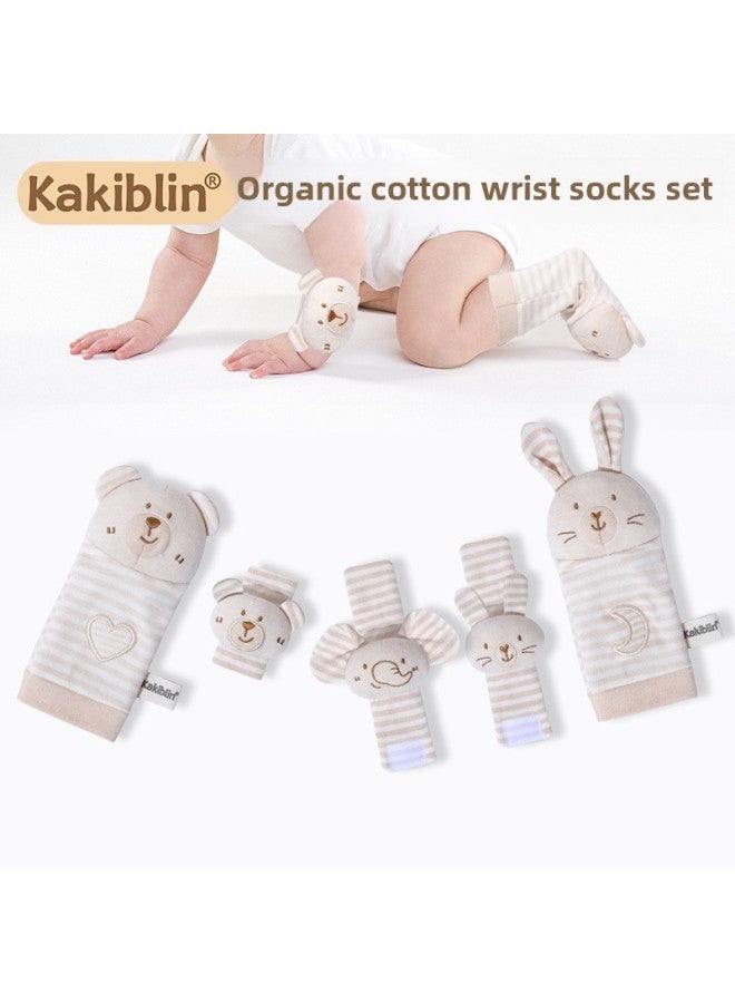 Kakiblin Organic Cotton Baby Animal Wrist Strap Baby Rattle Watch Strap Newborn Socks Socks Toys-Color:Organic Cotton Rabbit Socks + Wrist Strap (bag) - Image 2