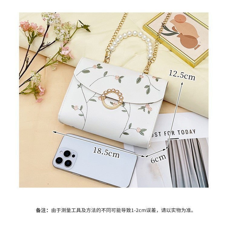 Fashion Trend Women'S Shoulder Bag Embroidered Logo Pearl Chain National Style Shoulder Crossbody Handbag - Image 4