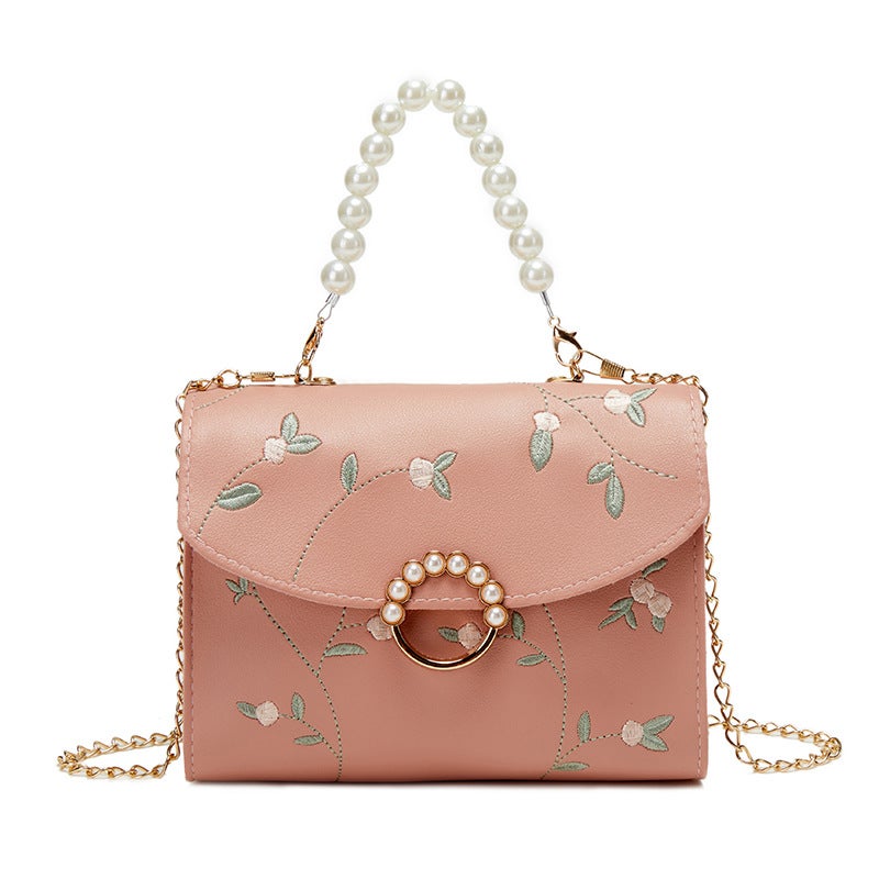 Fashion Trend Women'S Shoulder Bag Embroidered Logo Pearl Chain National Style Shoulder Crossbody Handbag - Image 1