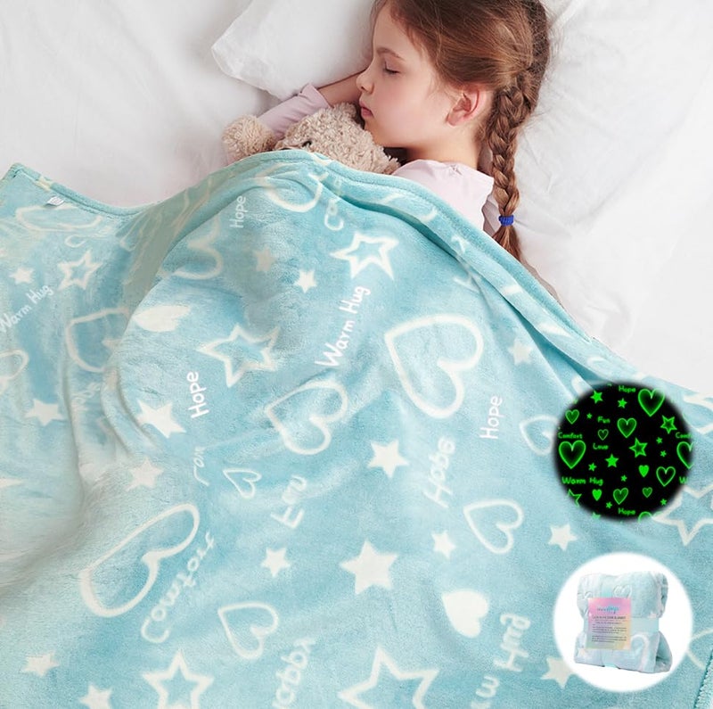 Goodhipi Glow in The Dark Heart Stars Blanket Gifts for Girls Women MomSoft Warm Cozy Blue Blanket for GirlsGifts for Grandkids Teens for Christmas Birthday Gifts Presents Kids 312 Age50x 60