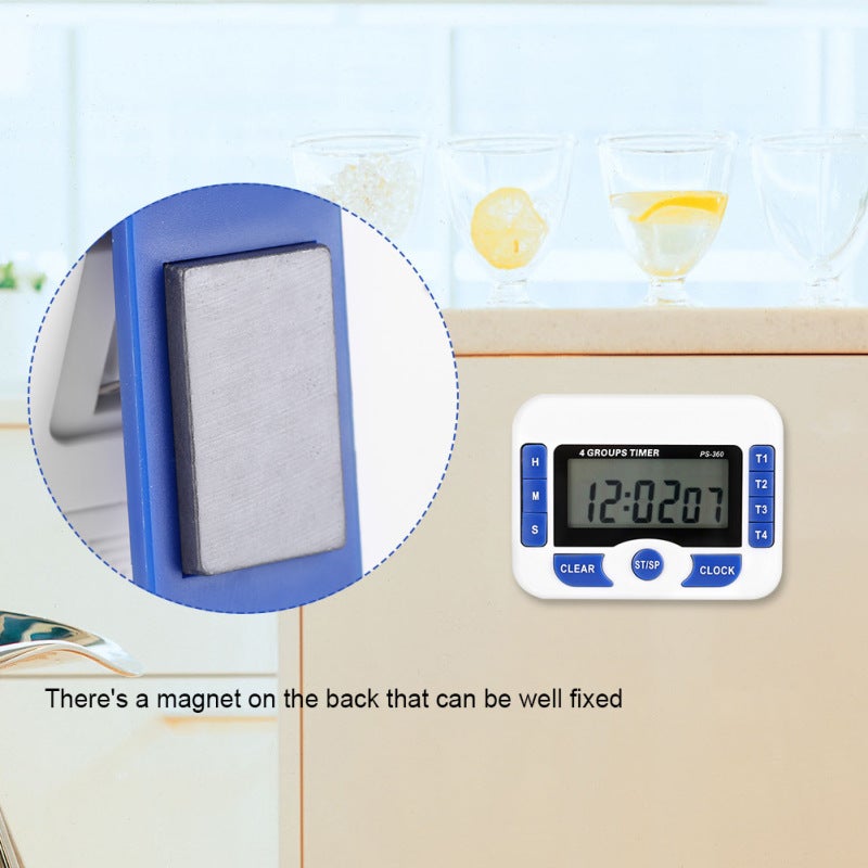 4-Channel Digital Timer: 99H 59M 59S Max Countdown, Independent Multi-Channel Buzzer Reminder - Magnetic Backing, Foldout Bracket, Hanging Holes for Home Kitchen, Classroom, Exercise, Homework Use - Image 2