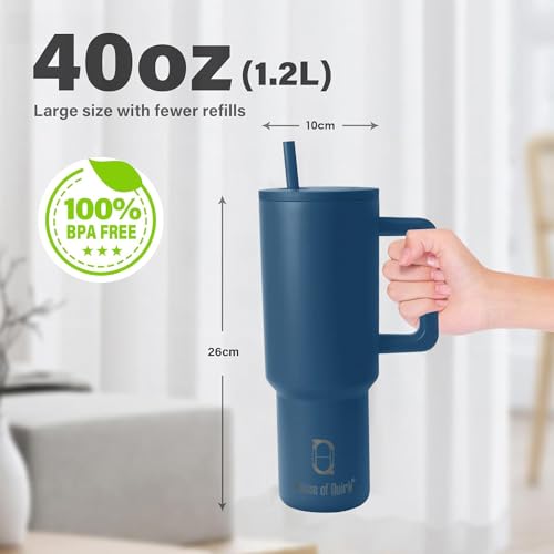 House of Quirk 1200ML Stainless Steel Tumbler with Handle & Lid, 2 Straws – Large Travel Mug Water Cup for Gym, Office & Outdoor Use (Teal Blue) - Image 4