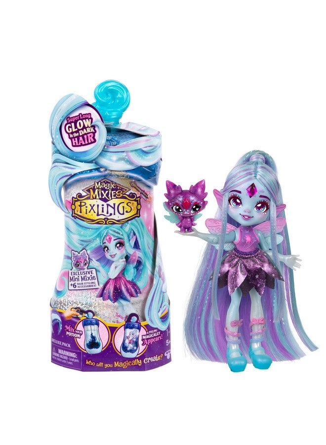 ماجيك ميكس مجموعة Pixlings Deluxe Pack، Flyt The Dragonfly، Shimmer Reveal، Create & Mix Potion التي تكشف بشكل سحري عن دمية Pixling مقاس 6.5 بوصة داخل زجاجة الجرعات - مزيجات صغيرة حصرية و6 إكسسوارات شعر - Image 1