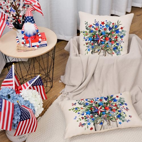 AACORS 4th of July Pillow Covers 18x18 Inch Stars Floral Vase Butterfly Decor Patriotic America USA Holiday Pillow Case Independence Memorial Day Decorations for Home Sofa Couch AA53218 - Image 3