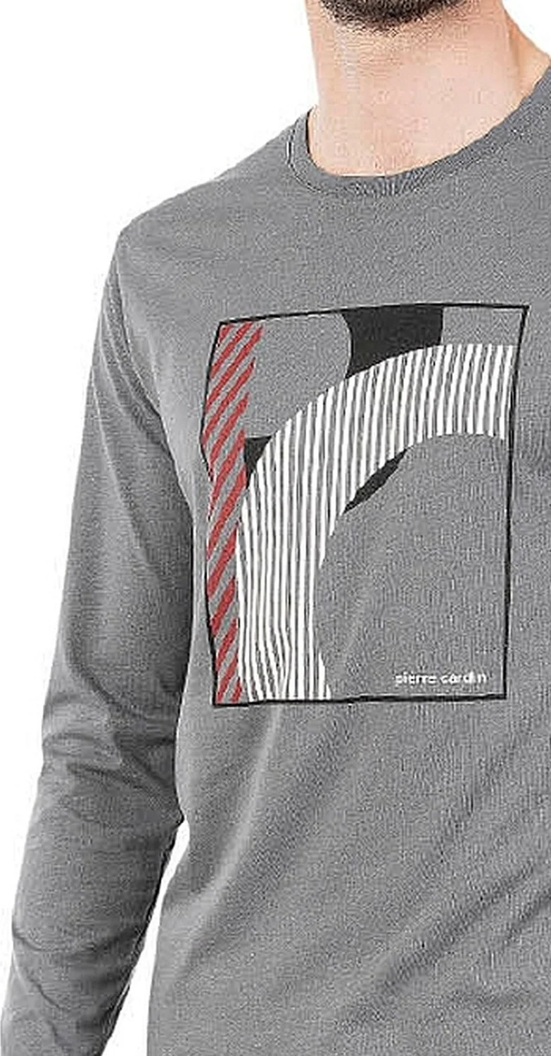 بيير كاردان 6060 Men's Long Sleeve Crew Neck Pajama Set-Gray