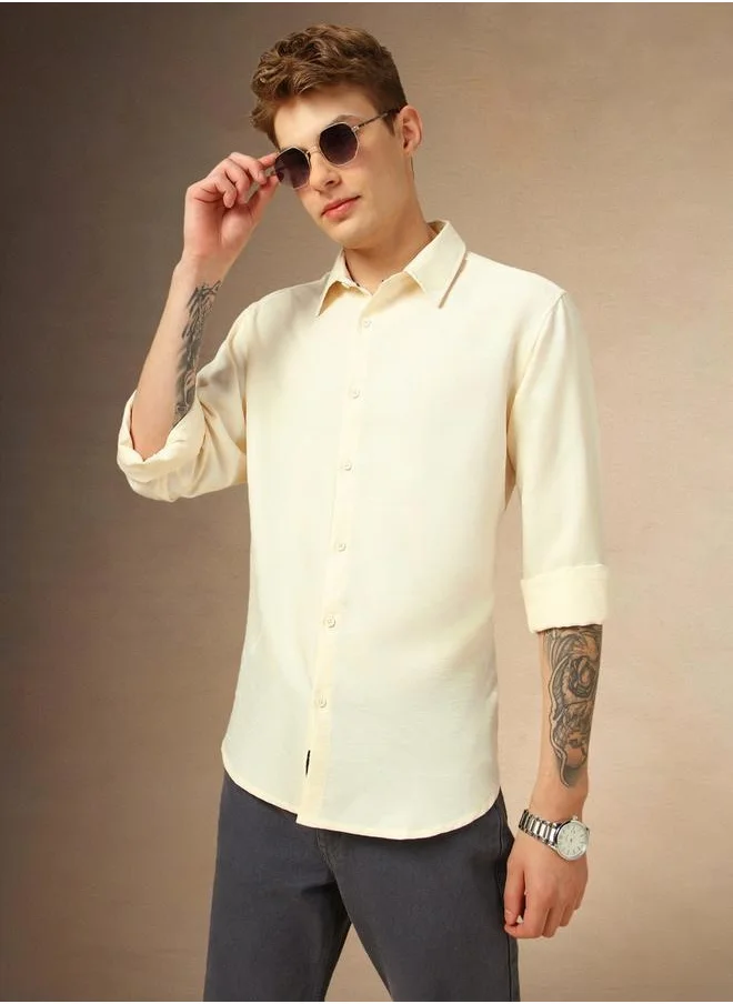 دينيس لينغو Solid Relaxed Fit Spread Collar Shirt by Styli